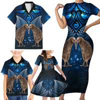 New Zealand Maori Matariki Family Matching Short Sleeve Bodycon Dress and Hawaiian Shirt Hongi Kiwi Bird and Silver Fern LT03 - Polynesian Pride
