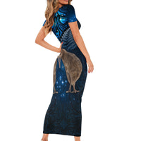New Zealand Maori Matariki Family Matching Short Sleeve Bodycon Dress and Hawaiian Shirt Hongi Kiwi Bird and Silver Fern LT03 - Polynesian Pride