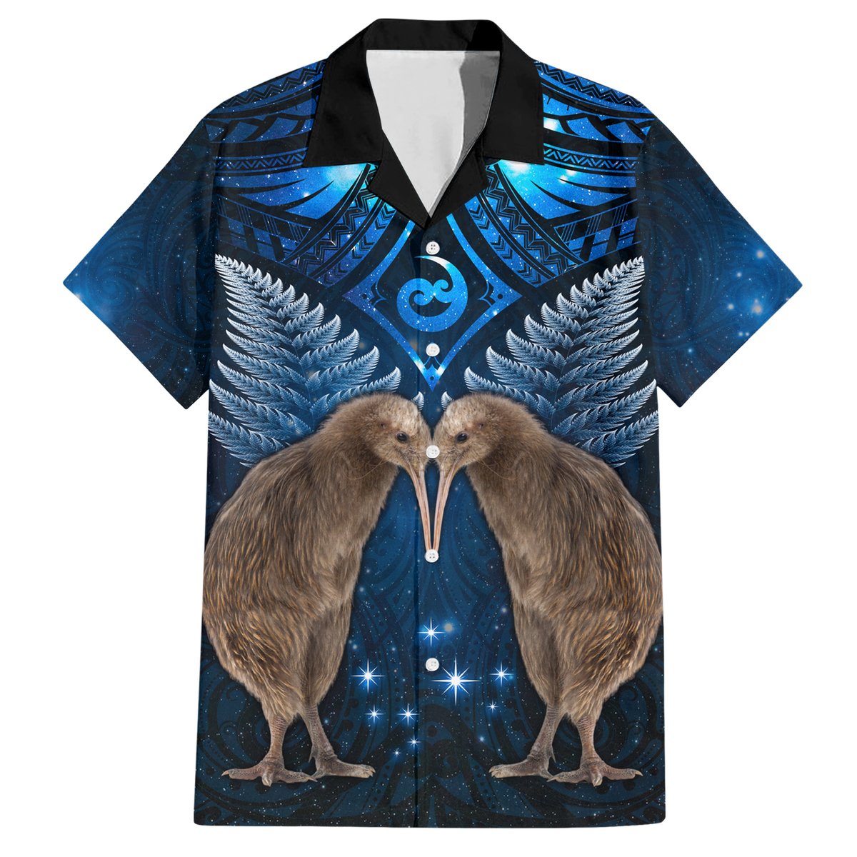 New Zealand Maori Matariki Hawaiian Shirt Hongi Kiwi Bird and Silver Fern LT03 Blue - Polynesian Pride