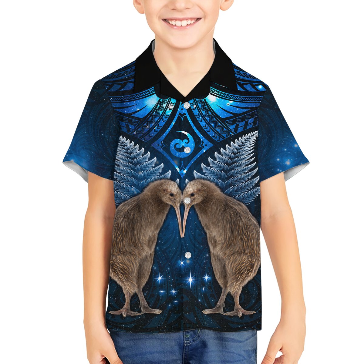 New Zealand Maori Matariki Hawaiian Shirt Hongi Kiwi Bird and Silver Fern LT03 - Polynesian Pride