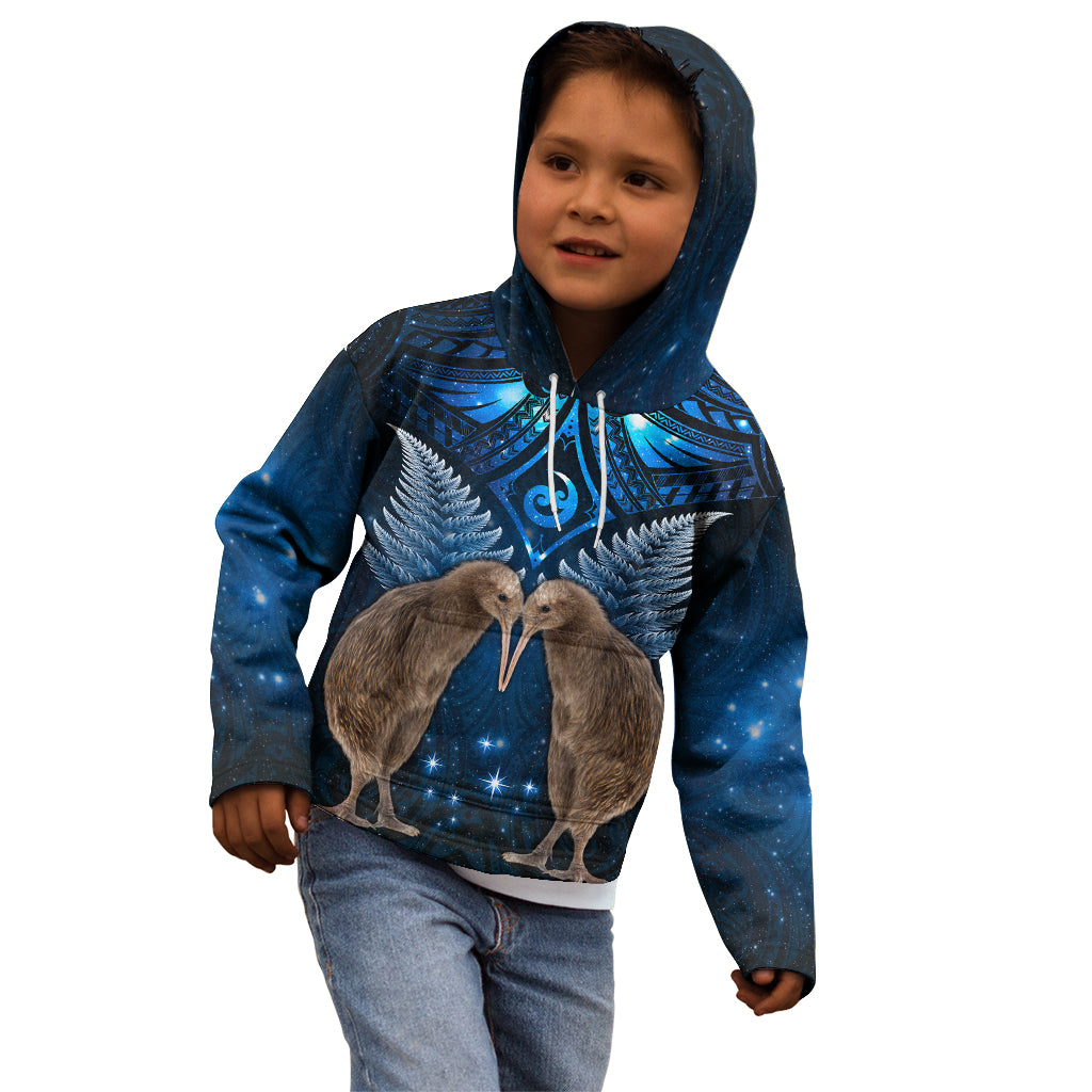 New Zealand Maori Matariki Kid Hoodie Hongi Kiwi Bird and Silver Fern LT03 - Polynesian Pride