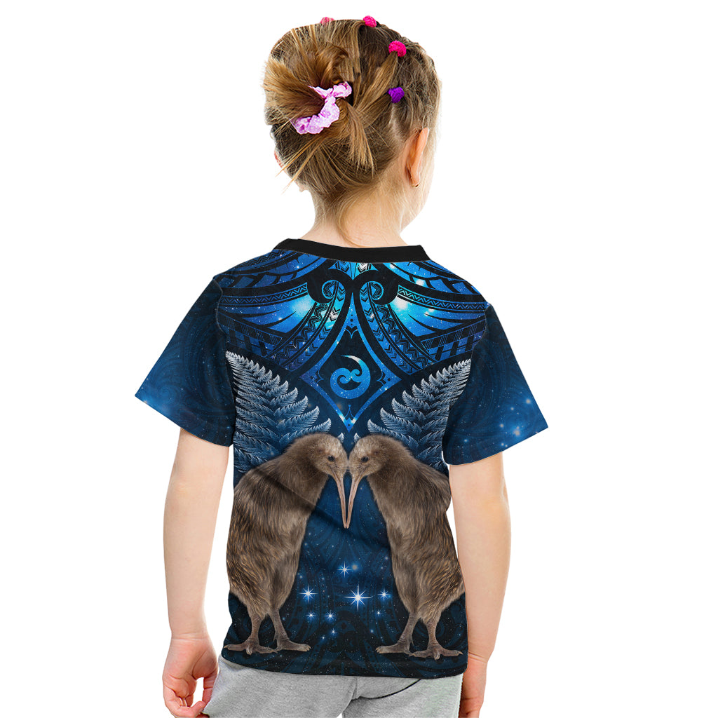 New Zealand Maori Matariki Kid T Shirt Hongi Kiwi Bird and Silver Fern LT03