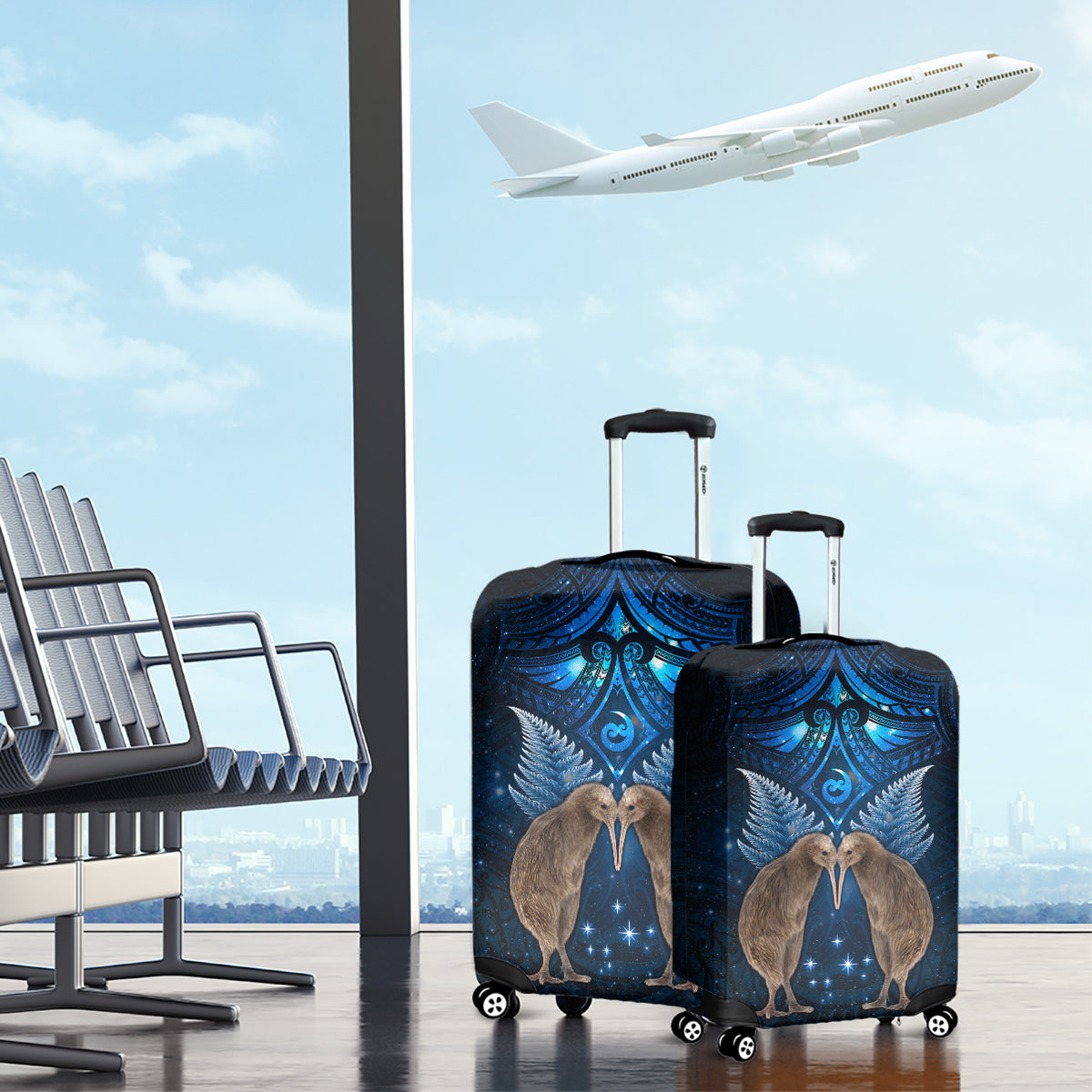 New Zealand Maori Matariki Luggage Cover Hongi Kiwi Bird and Silver Fern LT03 - Polynesian Pride