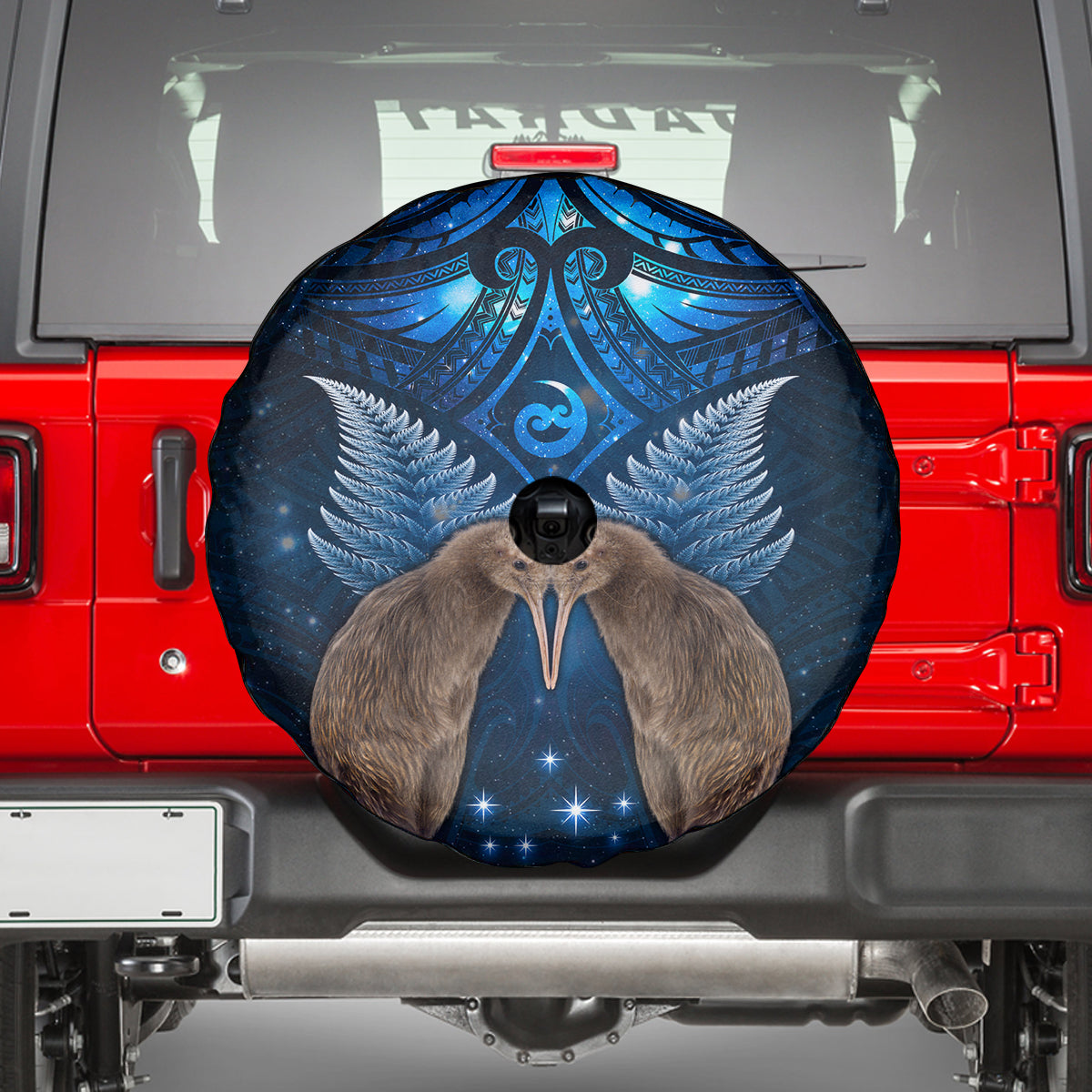 New Zealand Maori Matariki Spare Tire Cover Hongi Kiwi Bird and Silver Fern LT03 - Polynesian Pride