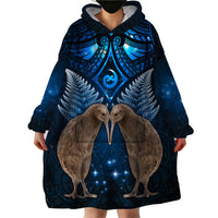 New Zealand Maori Matariki Wearable Blanket Hoodie Hongi Kiwi Bird and Silver Fern LT03 - Polynesian Pride