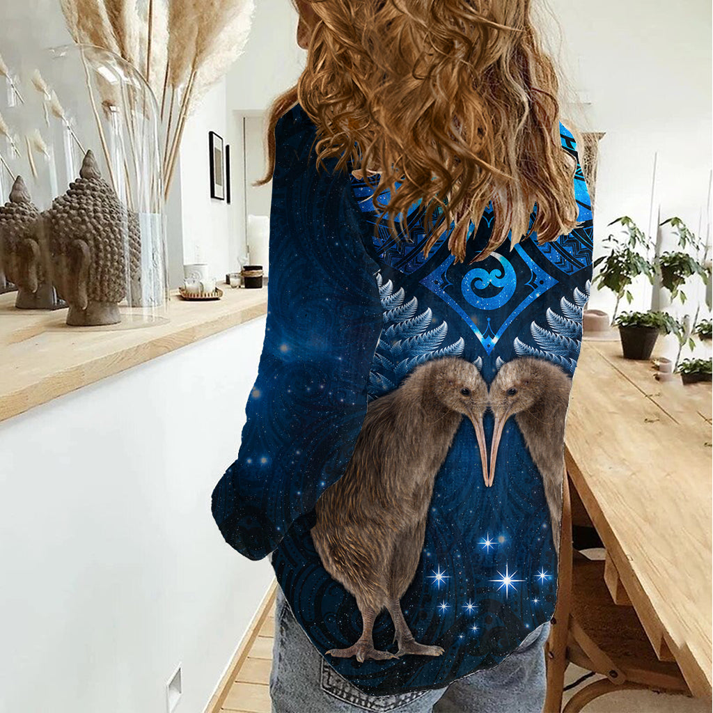New Zealand Maori Matariki Women Casual Shirt Hongi Kiwi Bird and Silver Fern LT03 - Polynesian Pride