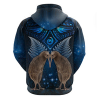 New Zealand Maori Matariki Zip Hoodie Hongi Kiwi Bird and Silver Fern LT03 - Polynesian Pride