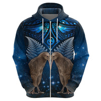 New Zealand Maori Matariki Zip Hoodie Hongi Kiwi Bird and Silver Fern LT03 - Polynesian Pride