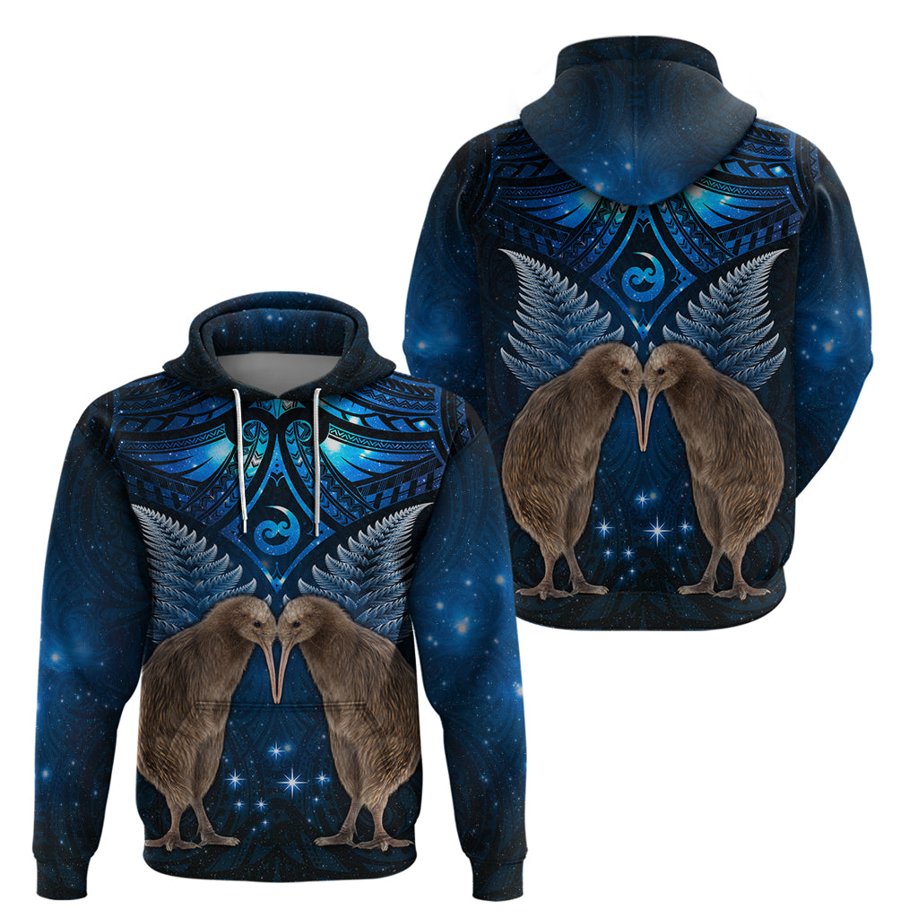 New Zealand Maori Matariki Zip Hoodie Hongi Kiwi Bird and Silver Fern LT03 - Polynesian Pride