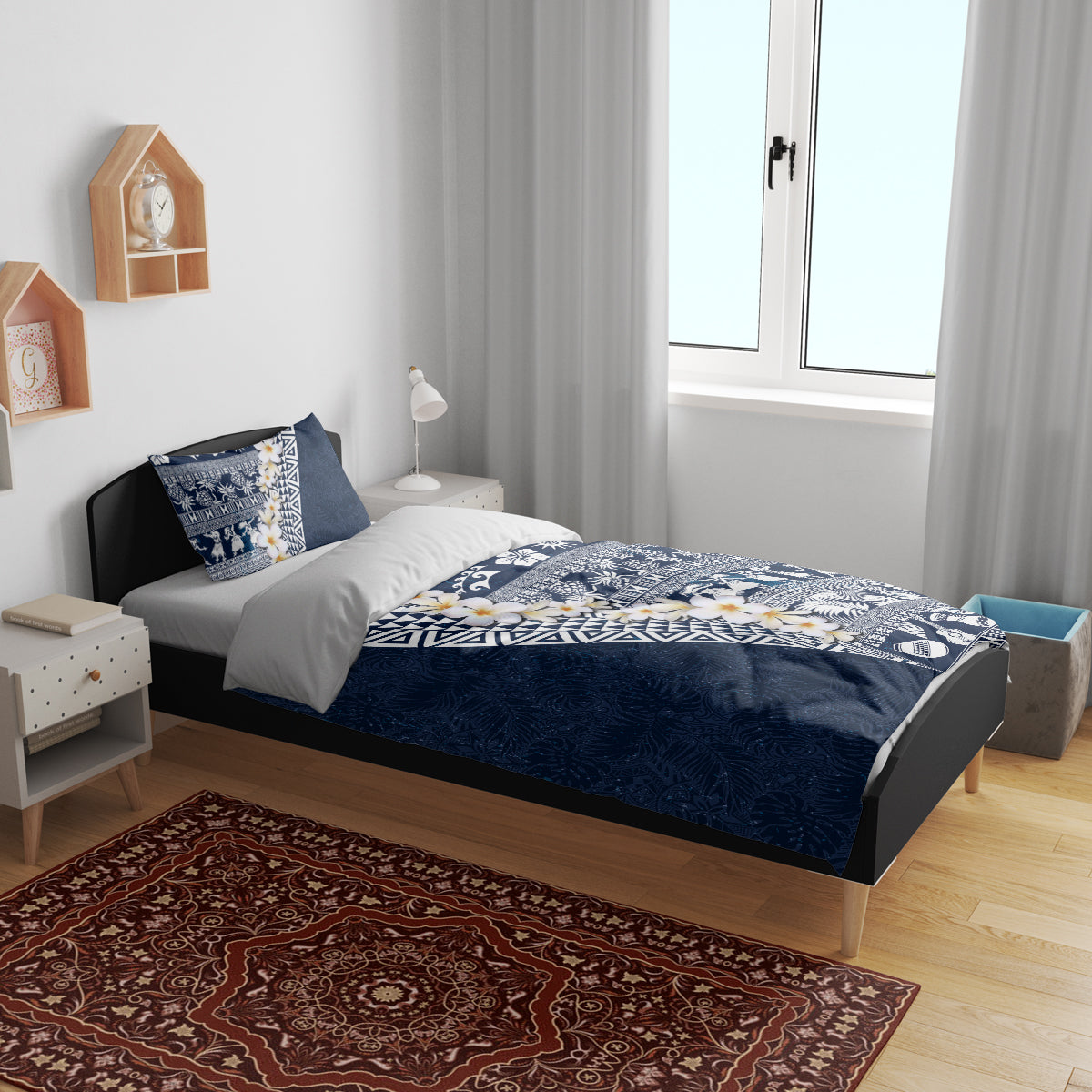 Hawaii Plumeria Tribal Vintage Bedding Set Special Blue