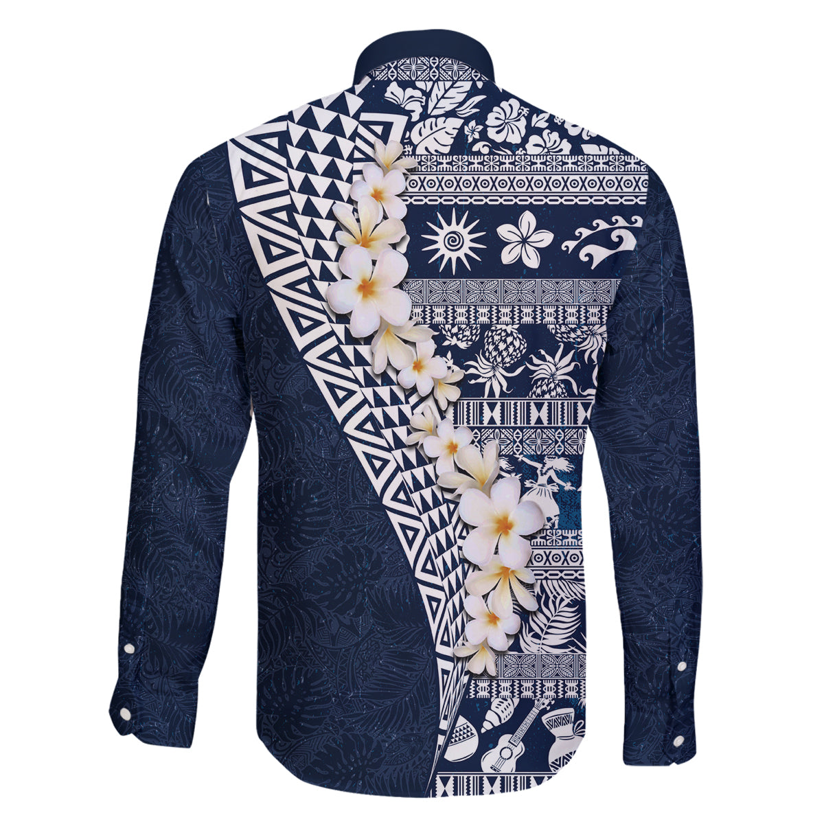 Hawaii Plumeria Tribal Vintage Family Matching Long Sleeve Bodycon Dress and Hawaiian Shirt Special Blue LT03 - Polynesian Pride