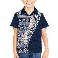 Hawaii Plumeria Tribal Vintage Family Matching Long Sleeve Bodycon Dress and Hawaiian Shirt Special Blue LT03 Son's Shirt Blue - Polynesian Pride