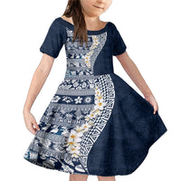 Hawaii Plumeria Tribal Vintage Family Matching Mermaid Dress and Hawaiian Shirt Special Blue LT03 Daughter's Dress Blue - Polynesian Pride