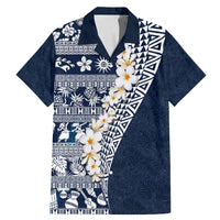 Hawaii Plumeria Tribal Vintage Family Matching Mermaid Dress and Hawaiian Shirt Special Blue LT03 Dad's Shirt - Short Sleeve Blue - Polynesian Pride