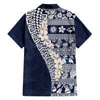 Hawaii Plumeria Tribal Vintage Family Matching Off Shoulder Maxi Dress and Hawaiian Shirt Special Blue LT03 - Polynesian Pride