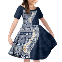 Hawaii Plumeria Tribal Vintage Family Matching Puletasi and Hawaiian Shirt Special Blue LT03 Daughter's Dress Blue - Polynesian Pride