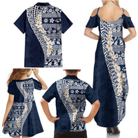 Hawaii Plumeria Tribal Vintage Family Matching Summer Maxi Dress and Hawaiian Shirt Special Blue LT03 - Polynesian Pride