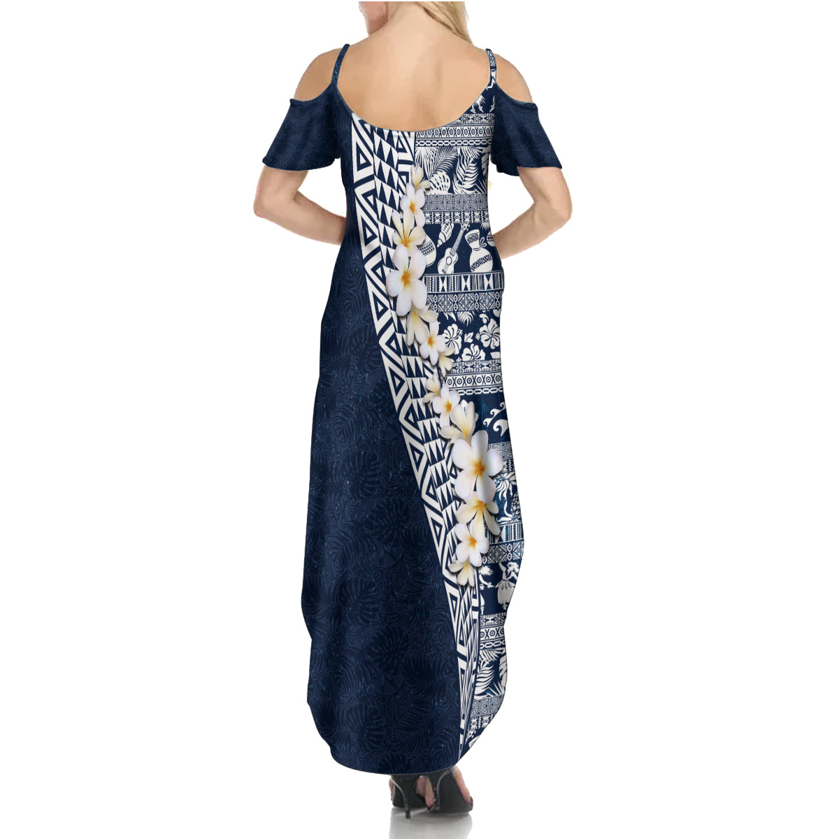 Hawaii Plumeria Tribal Vintage Family Matching Summer Maxi Dress and Hawaiian Shirt Special Blue LT03 - Polynesian Pride