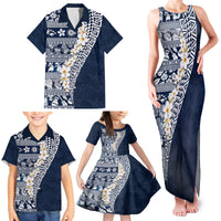Hawaii Plumeria Tribal Vintage Family Matching Tank Maxi Dress and Hawaiian Shirt Special Blue LT03 - Polynesian Pride