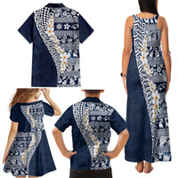 Hawaii Plumeria Tribal Vintage Family Matching Tank Maxi Dress and Hawaiian Shirt Special Blue LT03 - Polynesian Pride