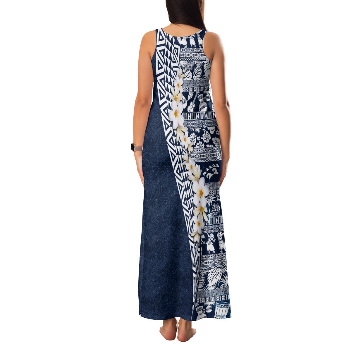 Hawaii Plumeria Tribal Vintage Family Matching Tank Maxi Dress and Hawaiian Shirt Special Blue LT03 - Polynesian Pride
