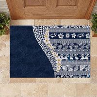 Hawaii Plumeria Tribal Vintage Rubber Doormat Special Blue