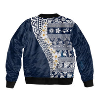 Hawaii Plumeria Tribal Vintage Sleeve Zip Bomber Jacket Special Blue