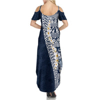 Hawaii Plumeria Tribal Vintage Summer Maxi Dress Special Blue