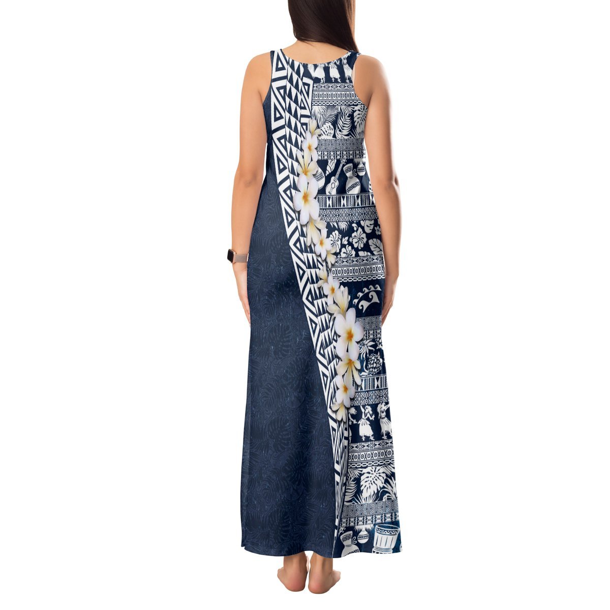 Hawaii Plumeria Tribal Vintage Tank Maxi Dress Special Blue LT03 - Polynesian Pride