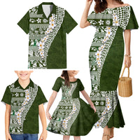 Hawaii Plumeria Tribal Vintage Family Matching Mermaid Dress and Hawaiian Shirt Special Green LT03 - Polynesian Pride