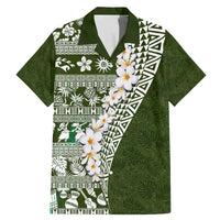 Hawaii Plumeria Tribal Vintage Family Matching Mermaid Dress and Hawaiian Shirt Special Green LT03 Dad's Shirt - Short Sleeve Green - Polynesian Pride