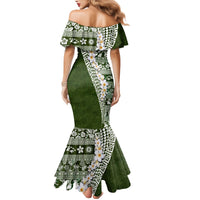 Hawaii Plumeria Tribal Vintage Family Matching Mermaid Dress and Hawaiian Shirt Special Green LT03 - Polynesian Pride