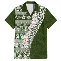 Hawaii Plumeria Tribal Vintage Family Matching Off The Shoulder Long Sleeve Dress and Hawaiian Shirt Special Green LT03 Dad's Shirt - Short Sleeve Green - Polynesian Pride