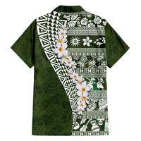 Hawaii Plumeria Tribal Vintage Family Matching Off Shoulder Maxi Dress and Hawaiian Shirt Special Green LT03 - Polynesian Pride
