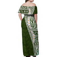 Hawaii Plumeria Tribal Vintage Family Matching Off Shoulder Maxi Dress and Hawaiian Shirt Special Green LT03 - Polynesian Pride
