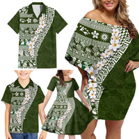 Hawaii Plumeria Tribal Vintage Family Matching Off Shoulder Short Dress and Hawaiian Shirt Special Green LT03 - Polynesian Pride