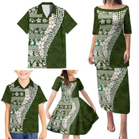 Hawaii Plumeria Tribal Vintage Family Matching Puletasi and Hawaiian Shirt Special Green LT03 - Polynesian Pride