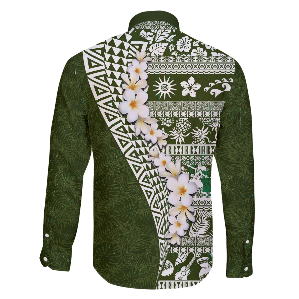 Hawaii Plumeria Tribal Vintage Family Matching Short Sleeve Bodycon Dress and Hawaiian Shirt Special Green LT03 - Polynesian Pride