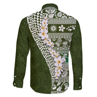 Hawaii Plumeria Tribal Vintage Family Matching Short Sleeve Bodycon Dress and Hawaiian Shirt Special Green LT03 - Polynesian Pride