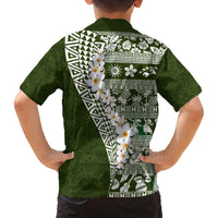 Hawaii Plumeria Tribal Vintage Family Matching Tank Maxi Dress and Hawaiian Shirt Special Green LT03 - Polynesian Pride