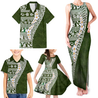 Hawaii Plumeria Tribal Vintage Family Matching Tank Maxi Dress and Hawaiian Shirt Special Green LT03 - Polynesian Pride