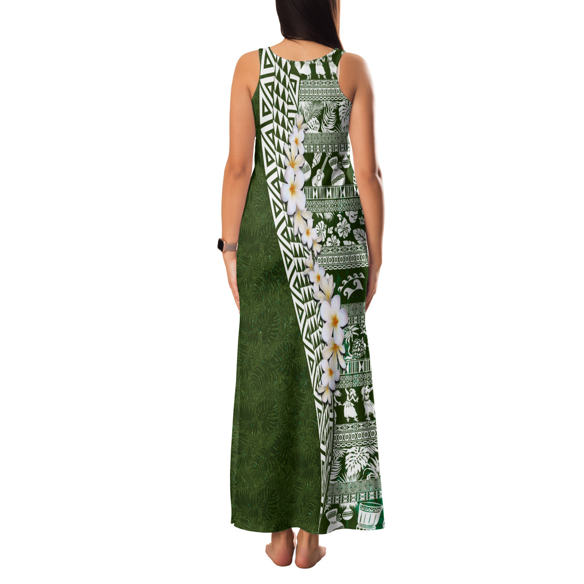 Hawaii Plumeria Tribal Vintage Family Matching Tank Maxi Dress and Hawaiian Shirt Special Green LT03 - Polynesian Pride