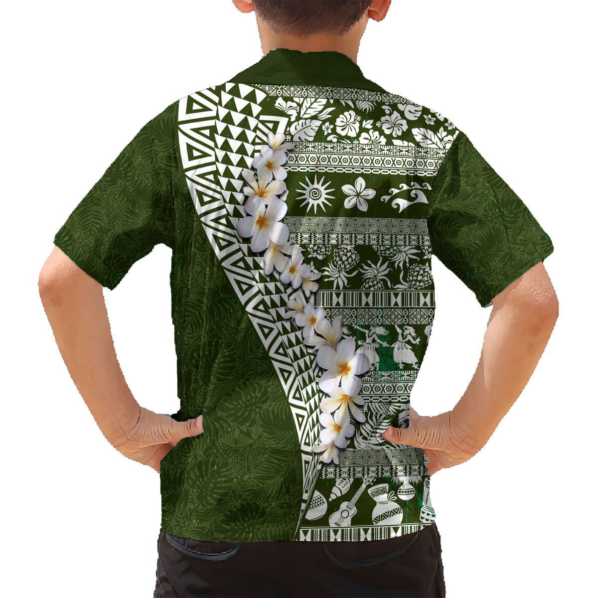 Hawaii Plumeria Tribal Vintage Kid Hawaiian Shirt Special Green