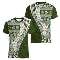 Hawaii Plumeria Tribal Vintage Women V Neck T Shirt Special Green