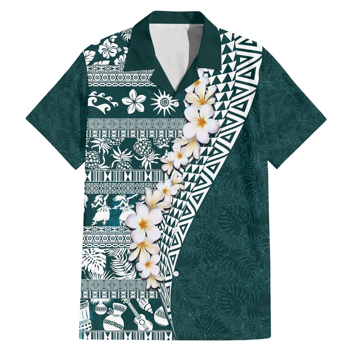 Hawaii Plumeria Tribal Vintage Family Matching Mermaid Dress and Hawaiian Shirt Special Turquoise LT03 Dad's Shirt - Short Sleeve Turquoise - Polynesian Pride