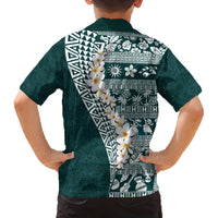 Hawaii Plumeria Tribal Vintage Family Matching Off The Shoulder Long Sleeve Dress and Hawaiian Shirt Special Turquoise LT03 - Polynesian Pride