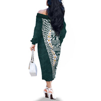 Hawaii Plumeria Tribal Vintage Family Matching Off The Shoulder Long Sleeve Dress and Hawaiian Shirt Special Turquoise LT03 - Polynesian Pride