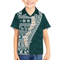 Hawaii Plumeria Tribal Vintage Family Matching Off Shoulder Maxi Dress and Hawaiian Shirt Special Turquoise LT03 Son's Shirt Turquoise - Polynesian Pride