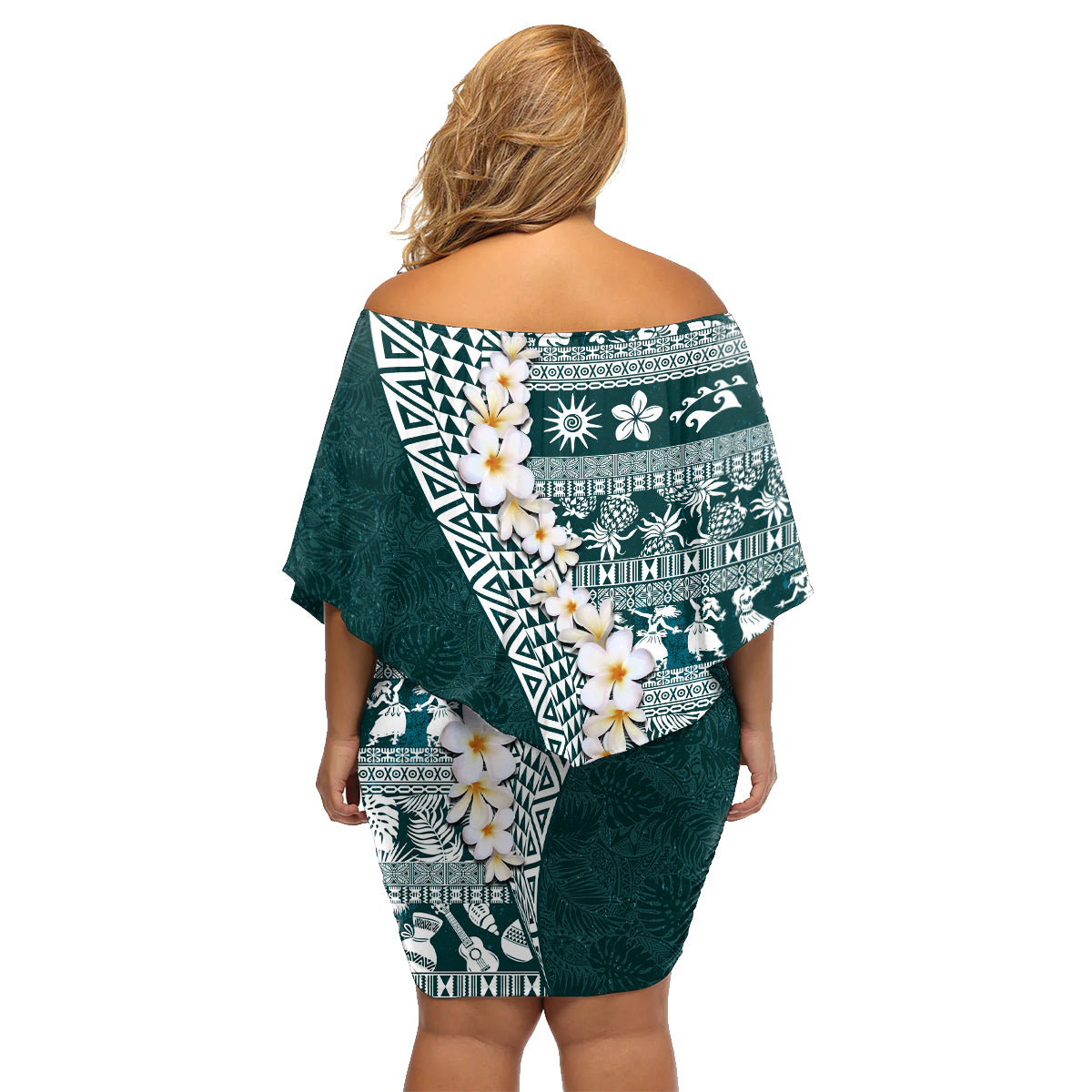 Hawaii Plumeria Tribal Vintage Family Matching Off Shoulder Short Dress and Hawaiian Shirt Special Turquoise LT03 - Polynesian Pride