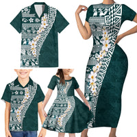 Hawaii Plumeria Tribal Vintage Family Matching Short Sleeve Bodycon Dress and Hawaiian Shirt Special Turquoise LT03 - Polynesian Pride